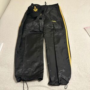 Big Boy Gear Mens Masonic Track Pants and Hat Set Black Yellow XL Freemason